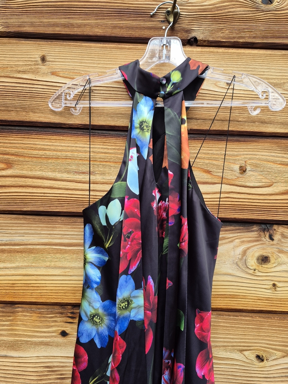 NWT Adrianna Papell Black Floral Mermaid Gown with Halter Neckline 2 - Picture 10 of 14